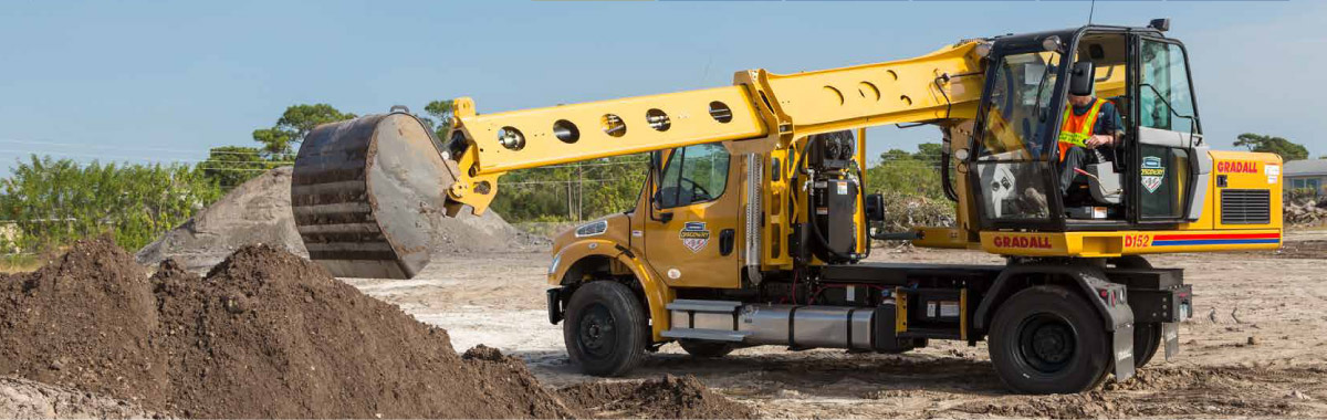 Gradall excavator digging on jobsite